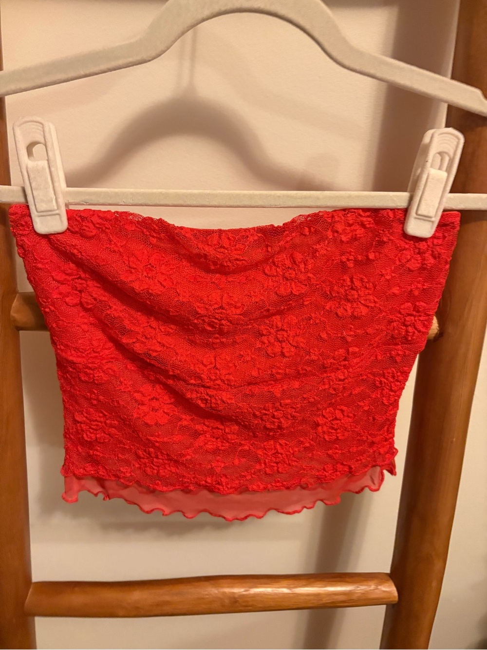 Kimchi Blue Red Lace Strapless Top